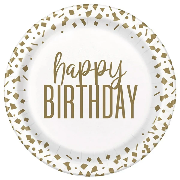 Unique - Gold Confetti Birthday Plate 9" EA