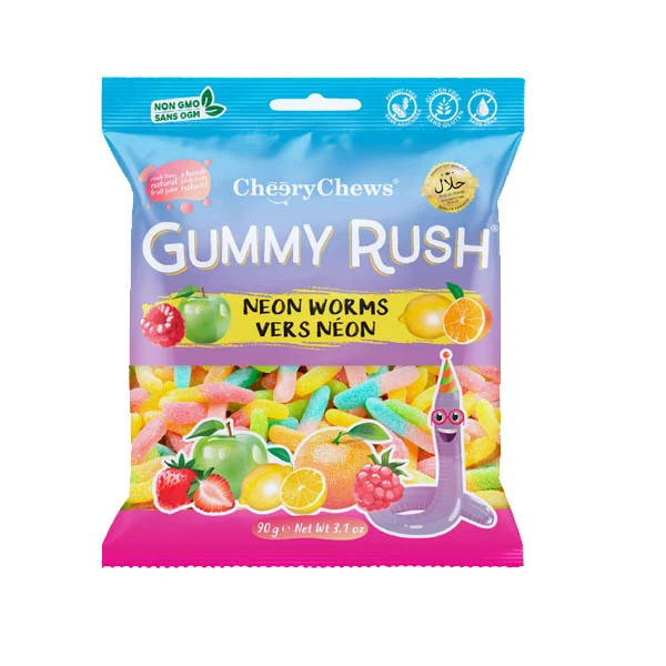 Cheery Chews - Neon Worms Mixed Flavors 90GR