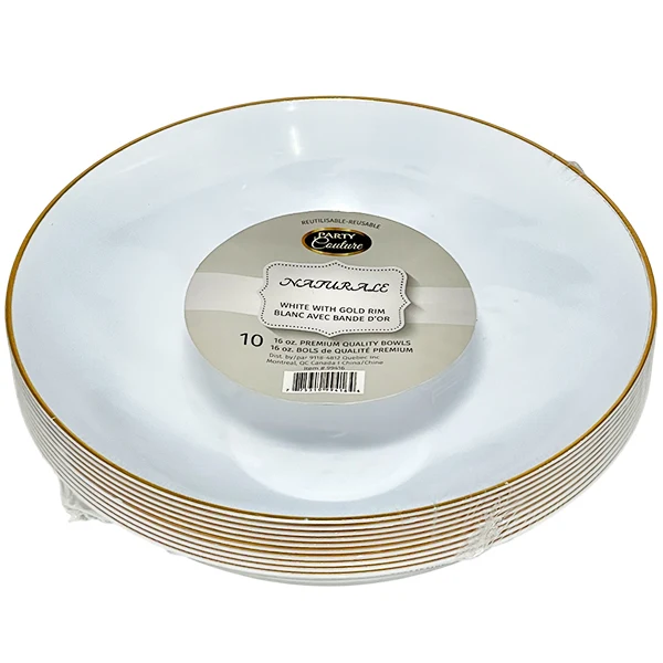 Naturale - 9" White Plate W/ Gold Rim 10PK