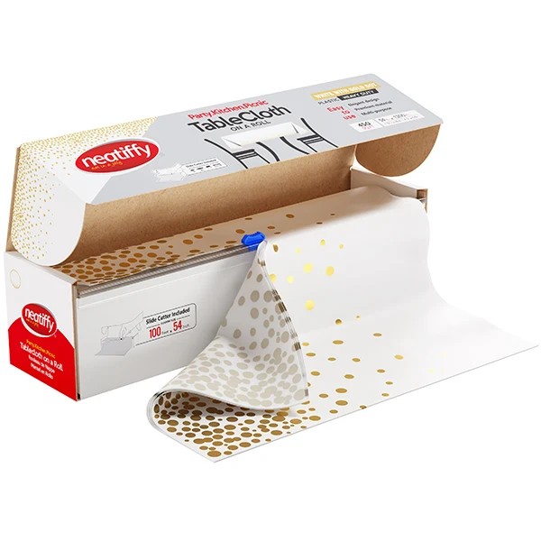 Neatiffy - Wht-Gld Dot Tablecloth 54INx100FT 1ROLL
