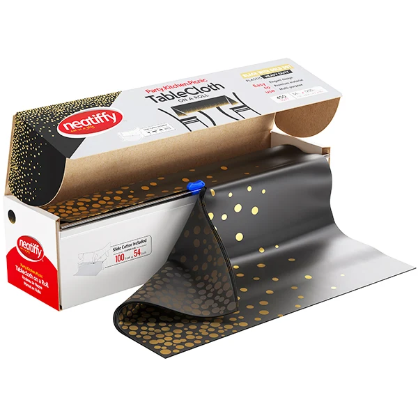 Neatiffy - Blk-Gld Dot Tablecloth 54INx100FT 9x1 Roll