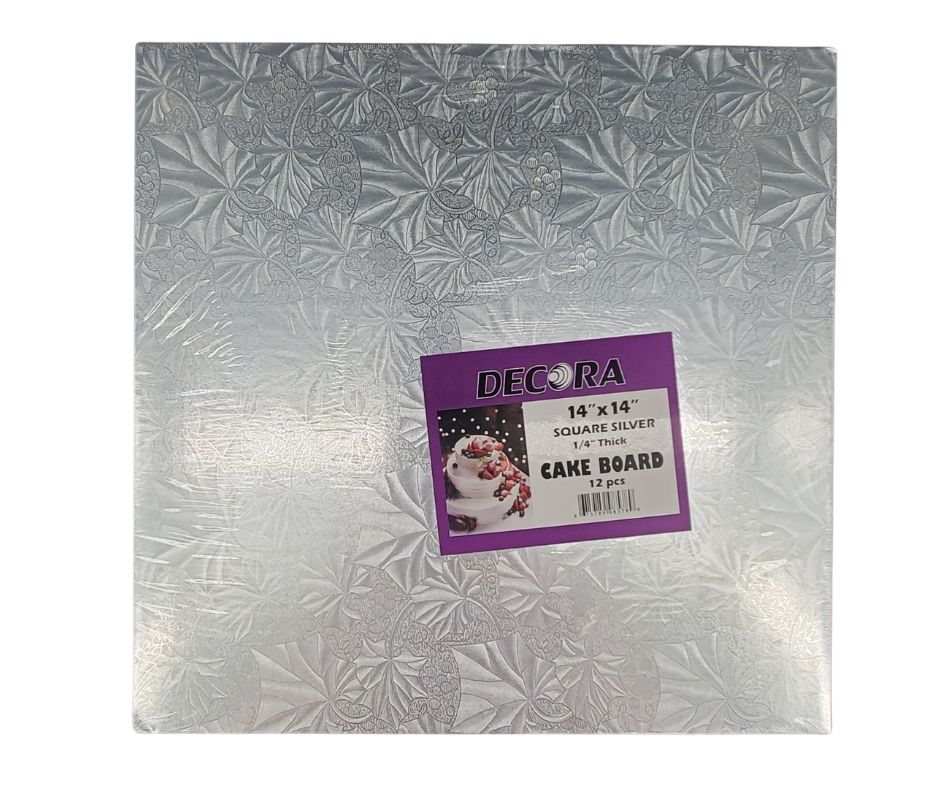 Decora Silver Square Cake Boards - 14" — Case (2 x 12 CT)