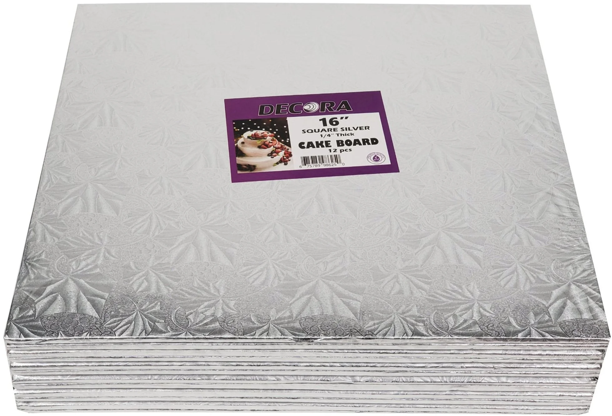 Decora Silver Square Cake Boards - 16" — Case (2 x 12 CT)