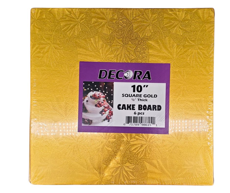 Decora - 10" Square 1/2" Cake Board - Gold — Case (2 x 6 CT)
