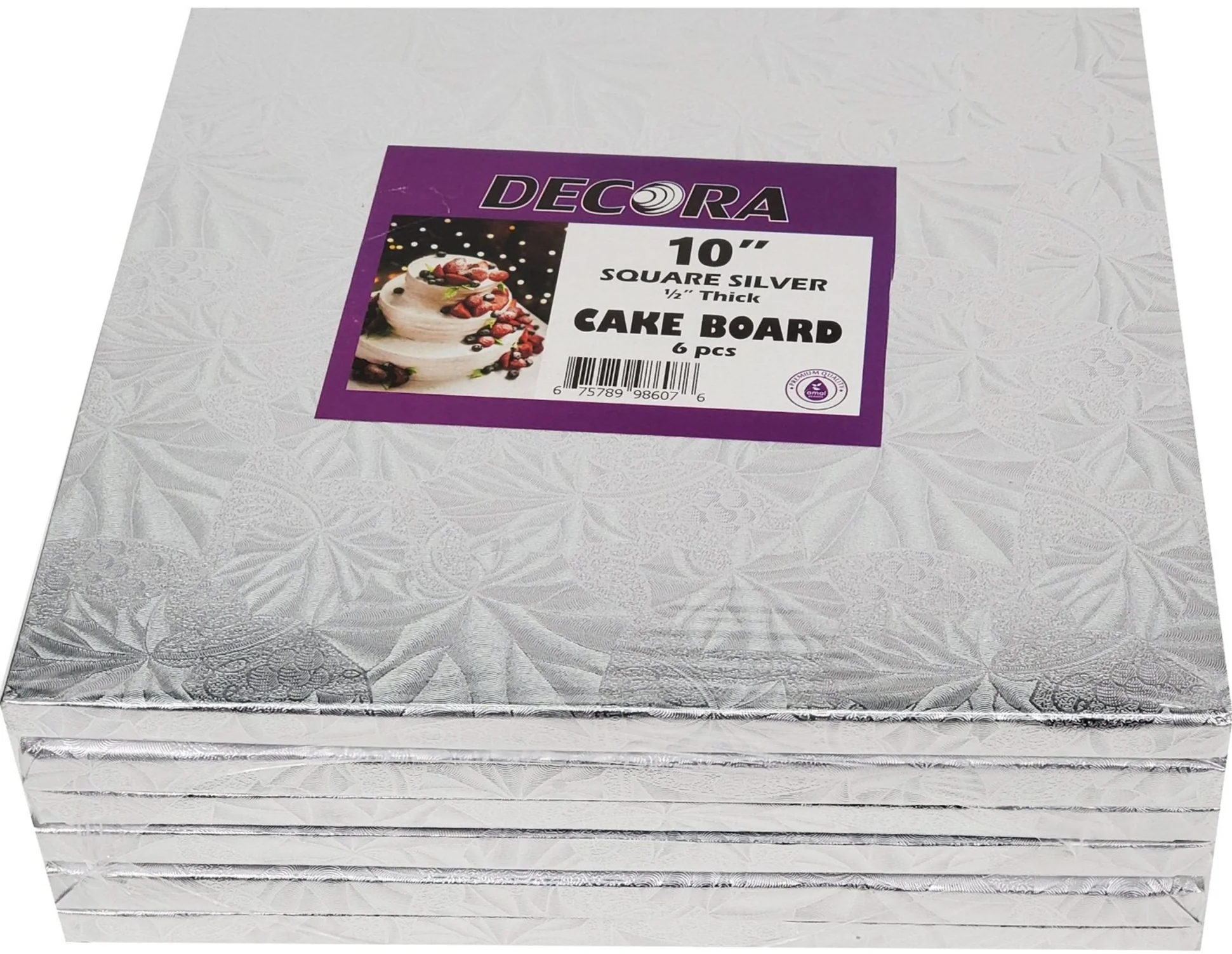 Decora Silver Square Cake Boards - 10" — Case (6 CT)