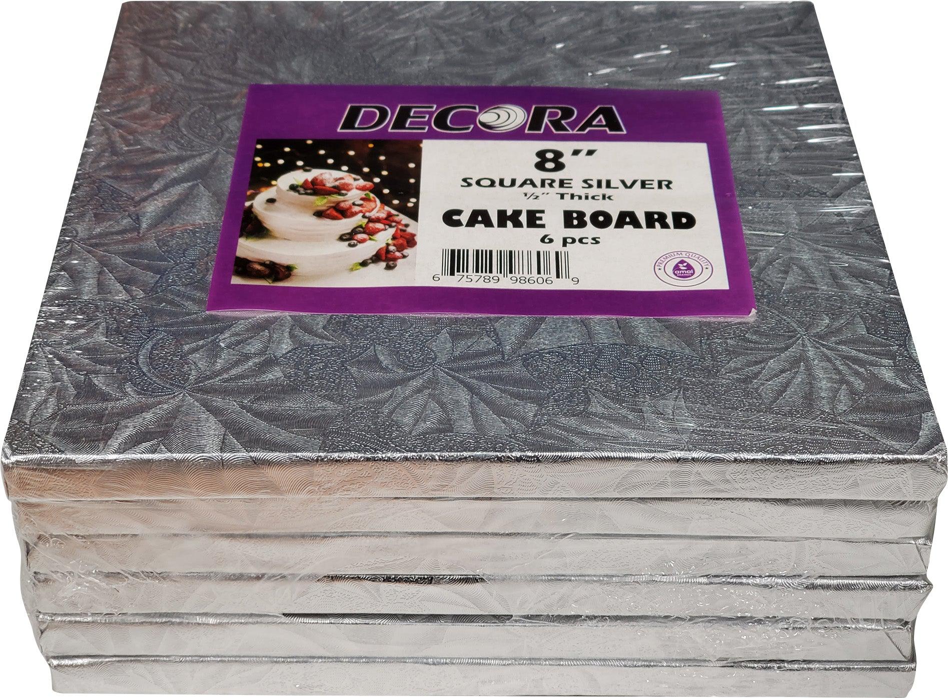 Decora Silver Square Cake Board - 8" — Case (2 x 6 CT)