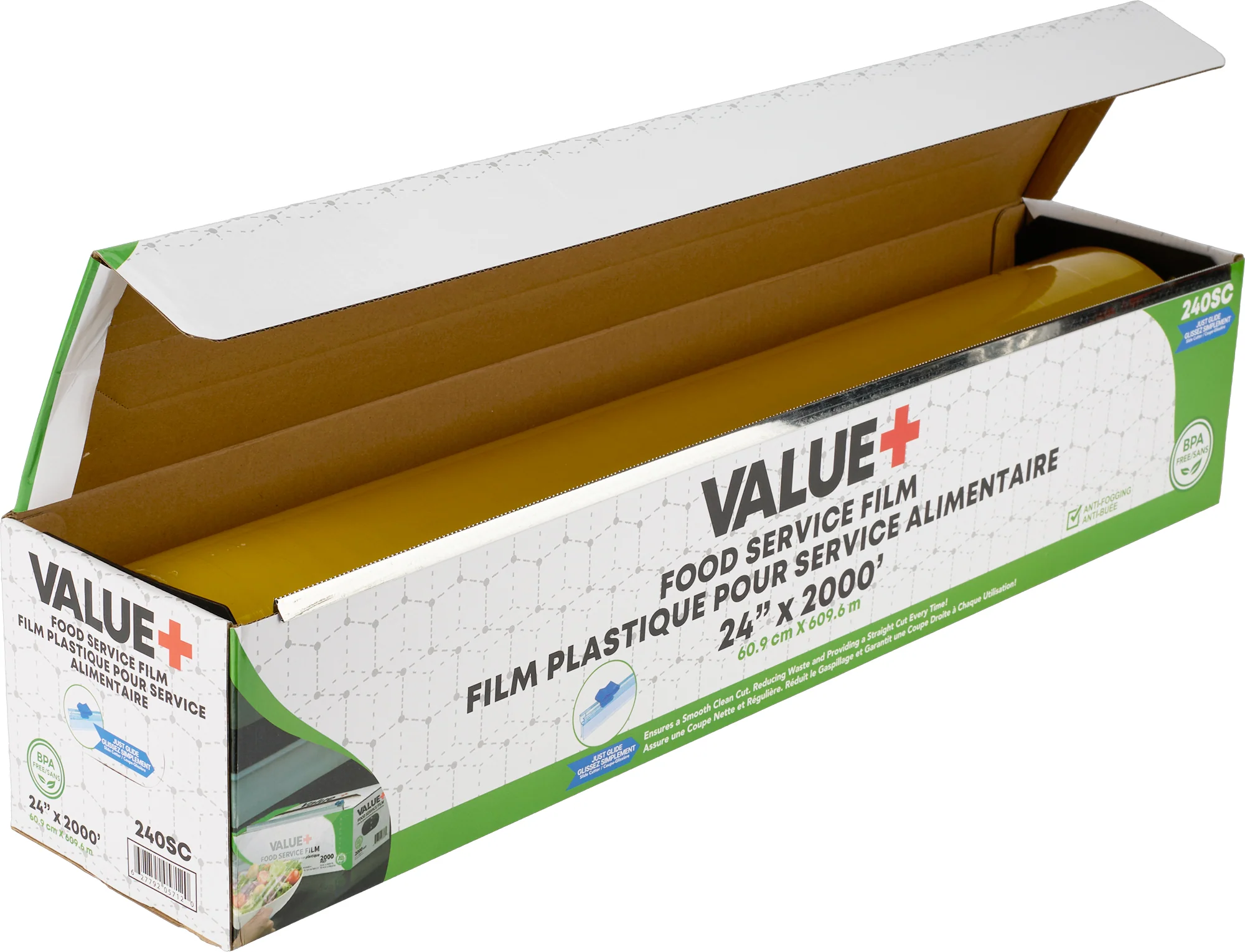 Value+ - 24" x 2000' Food Service Film Wrap with Slide Cutter Box