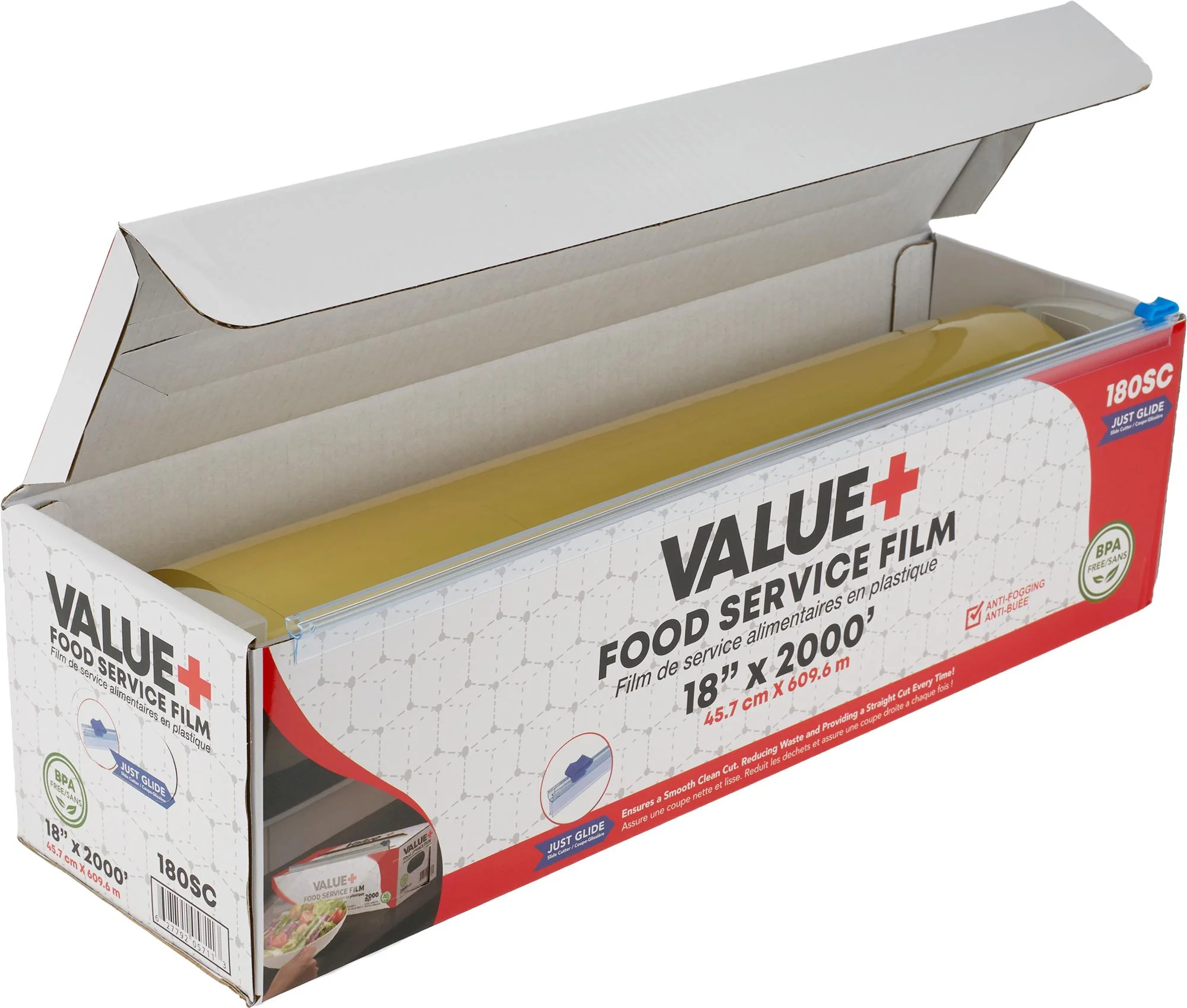 Value+ - 18" x 2000' Food Service Film Wrap with Slide Cutter Box