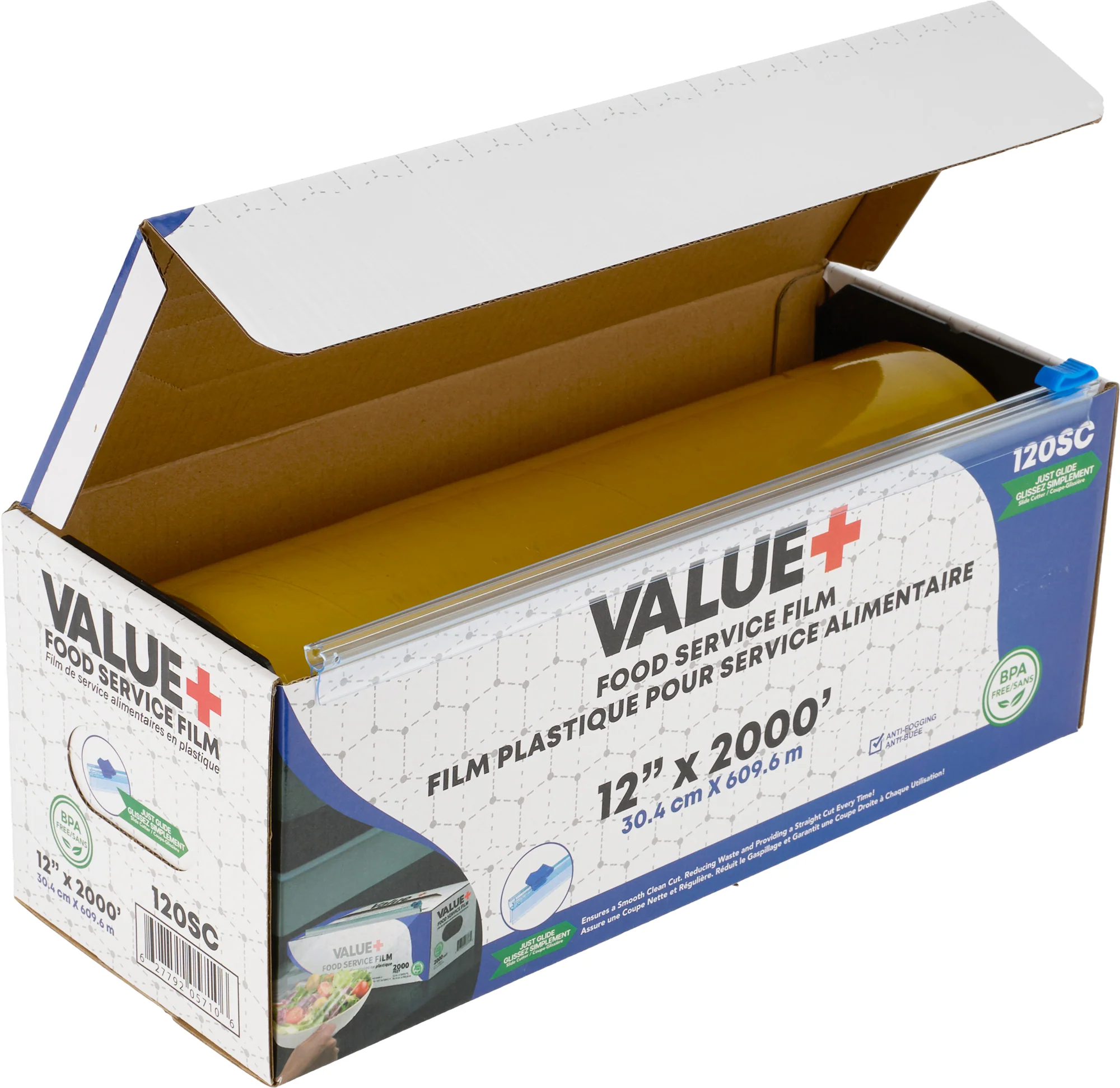 Value+ - 12" x 2000' Food Service Film Wrap with Slide Cutter Box