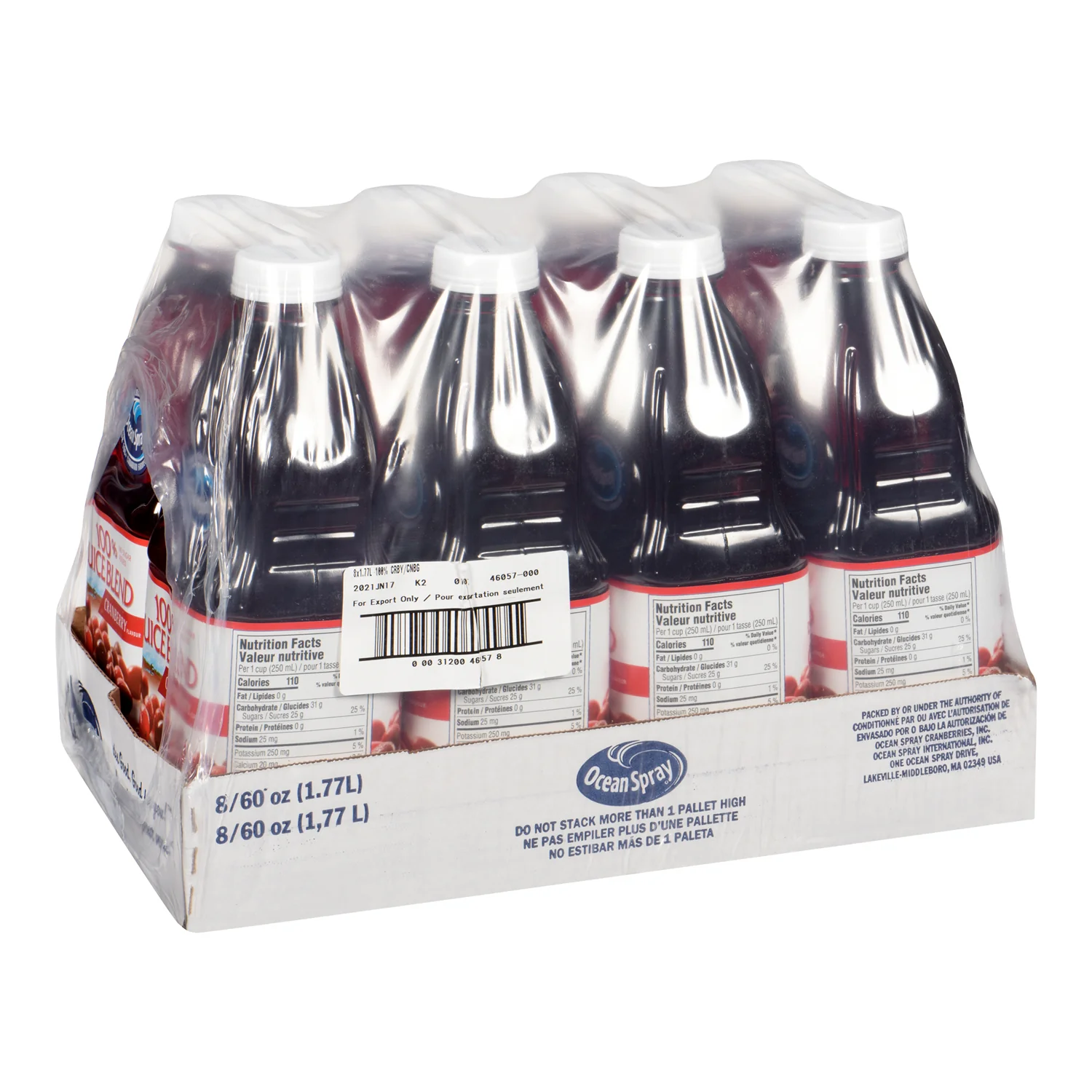 Ocean Spray - 100 Percent Cranberry Juice 8x1.77 LT