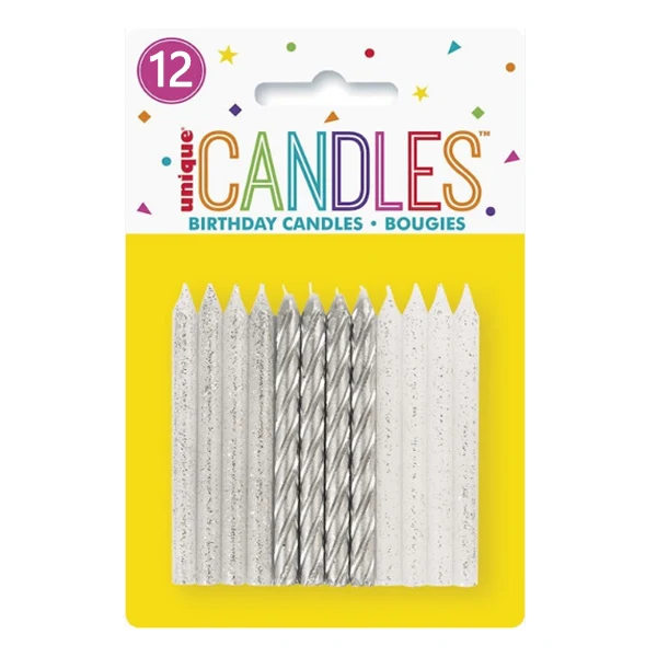 Unique - Glitter And Silver Spiral Candle 12EA