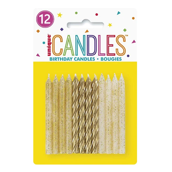Unique - Glitter And Gold Spiral Candle 12EA