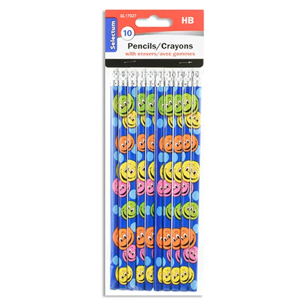 Selectum - 10PK Asst Emojis Wood Pencil Hb W/Eraser Top EA