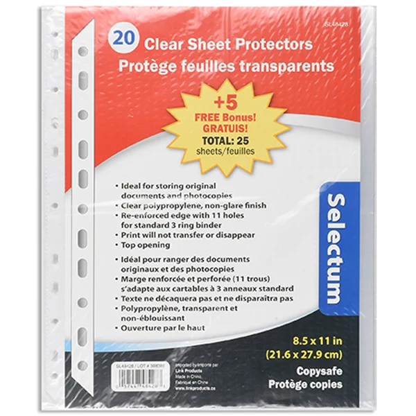 Selectum - 25PK Clear Sheet Protectors EA