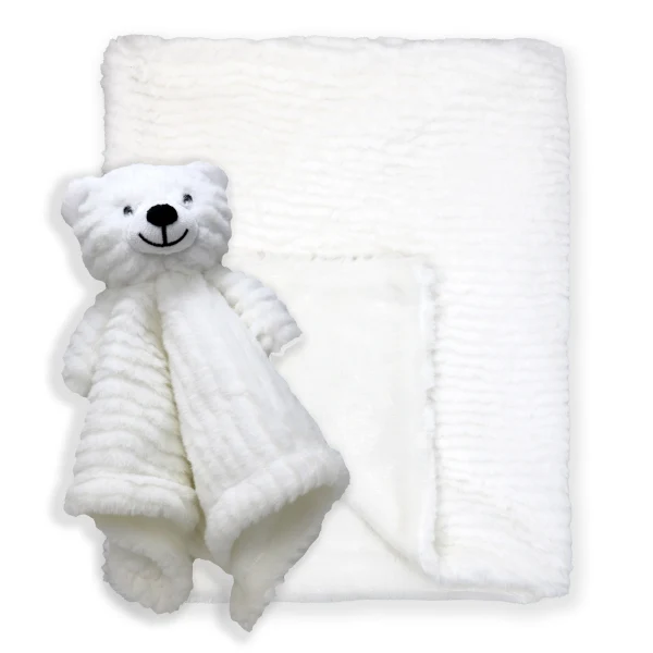 Ridged Plush Blanket W/Nunu White Bear 14x14 IN