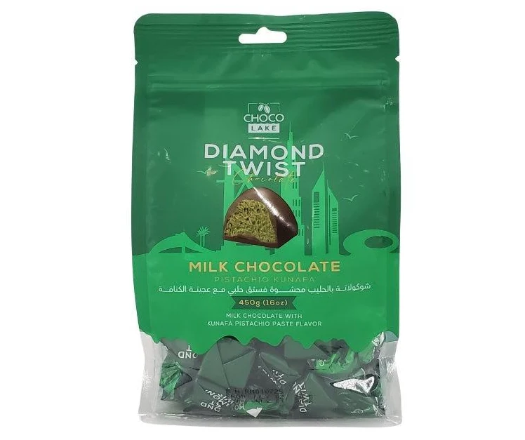 Chocolake Diamond Twist Kunafa Pistachio Milk Chocolate — Case (12 x 450 G)