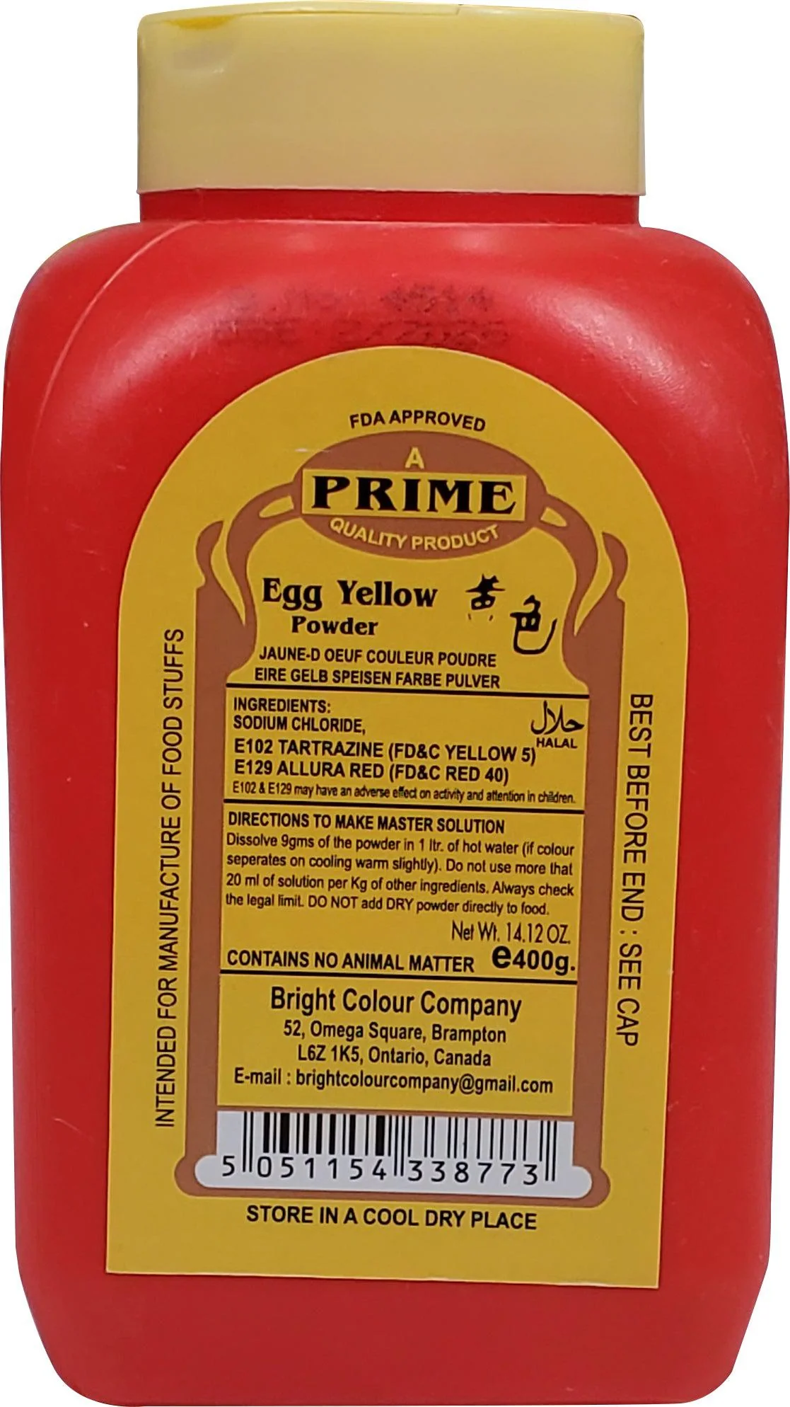 Prime - Food Colour - Egg Yellow — Case (20 x 400 G)
