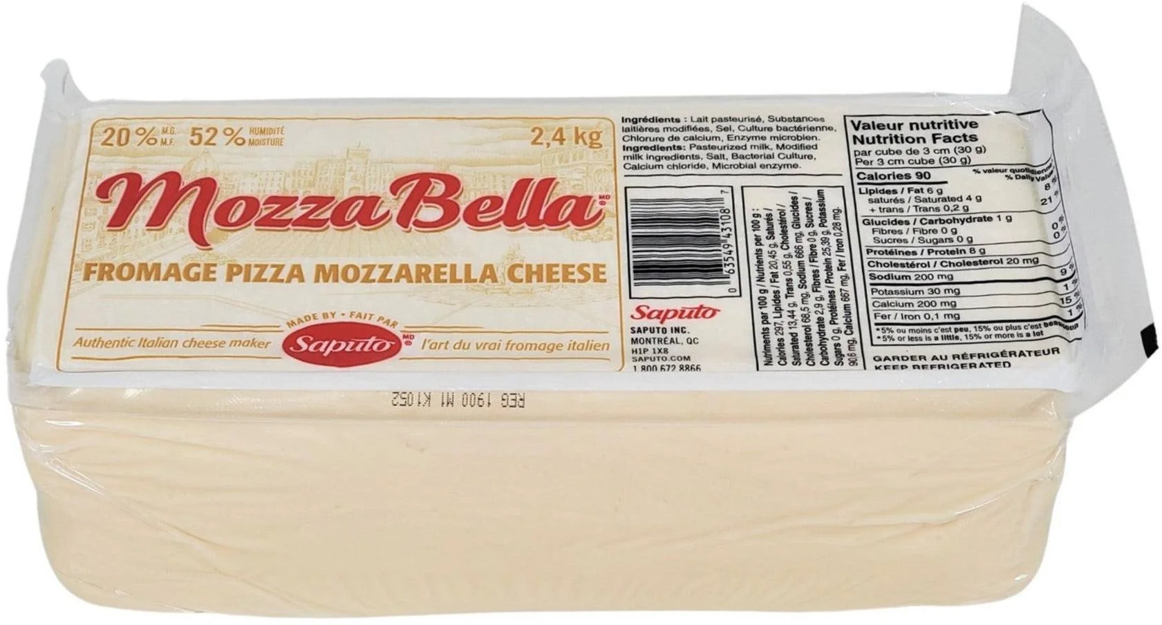 Saputo - Cheese - 20% M.G. - MozzaBella — Each (2.4 KG)
