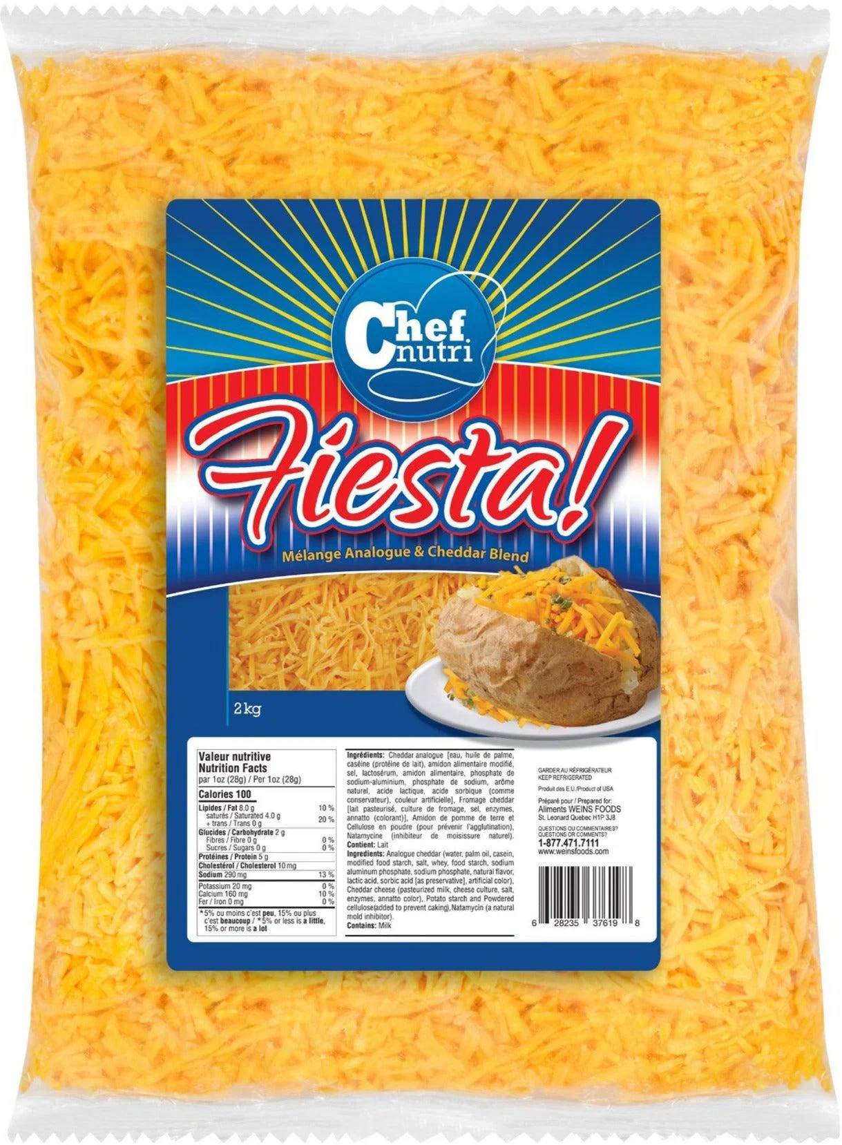 Chef Nutri - Cheese - Fiesta - Cheddar Style - Shredded - 80619 — Each (2 KG)