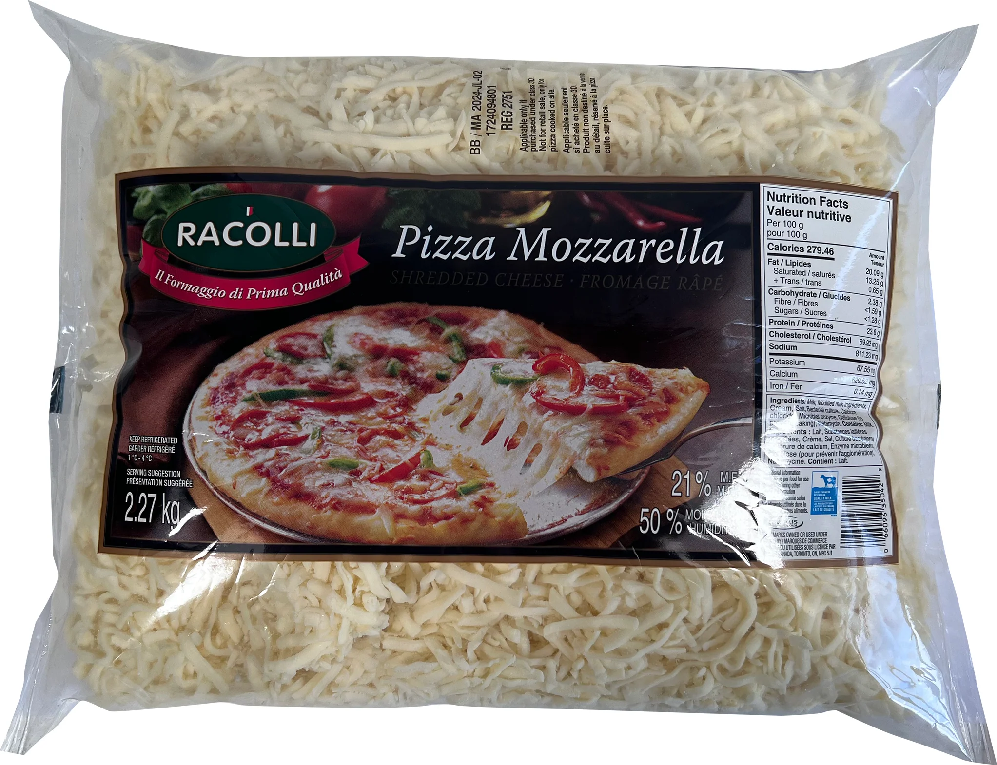 Racolli - Cheese - Mozarella - Shredded - 20% — Each (2.27 KG)