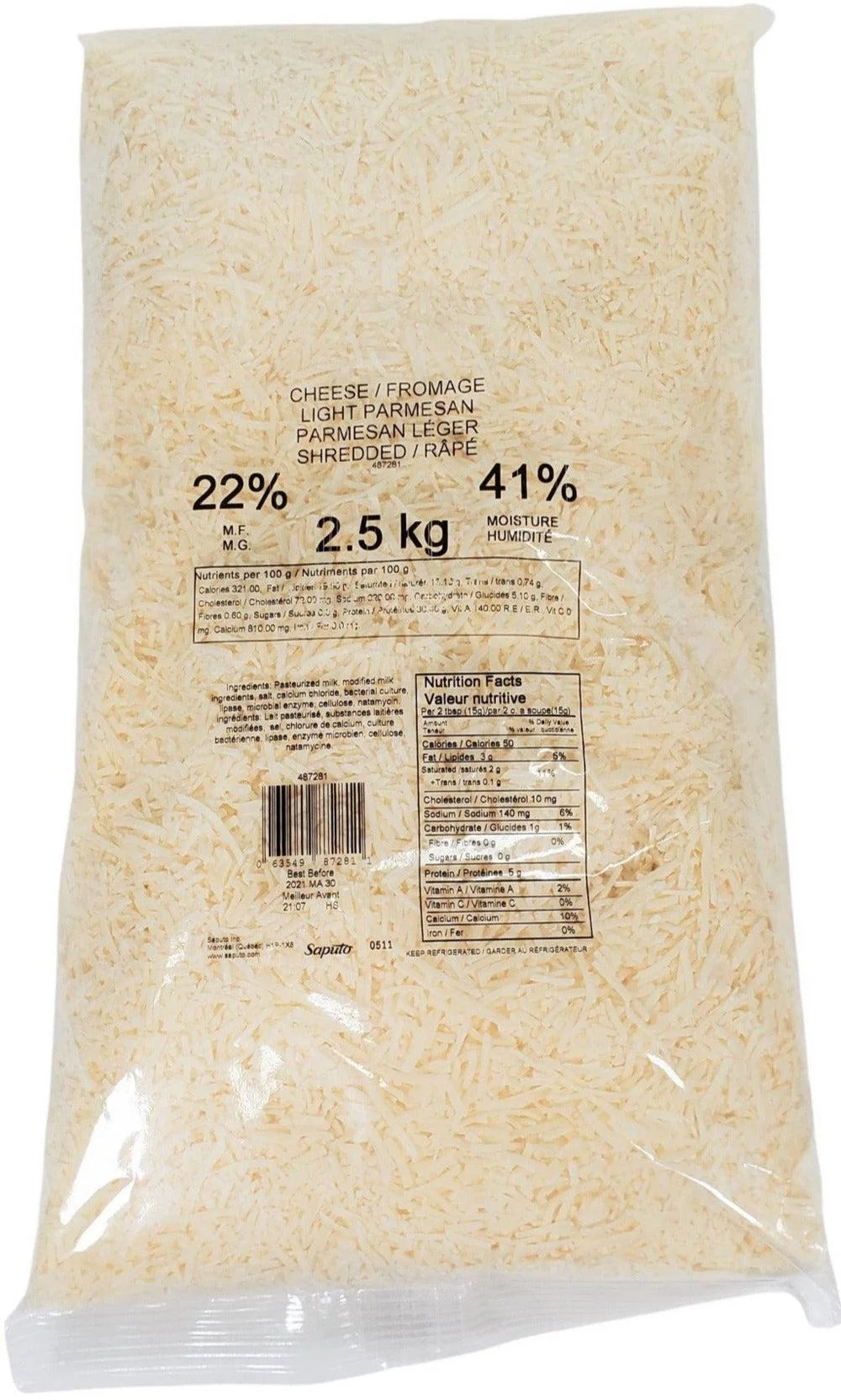 Saputo - Cheese - Light Parmesan Shredded — Case (4 x 2.5 KG)