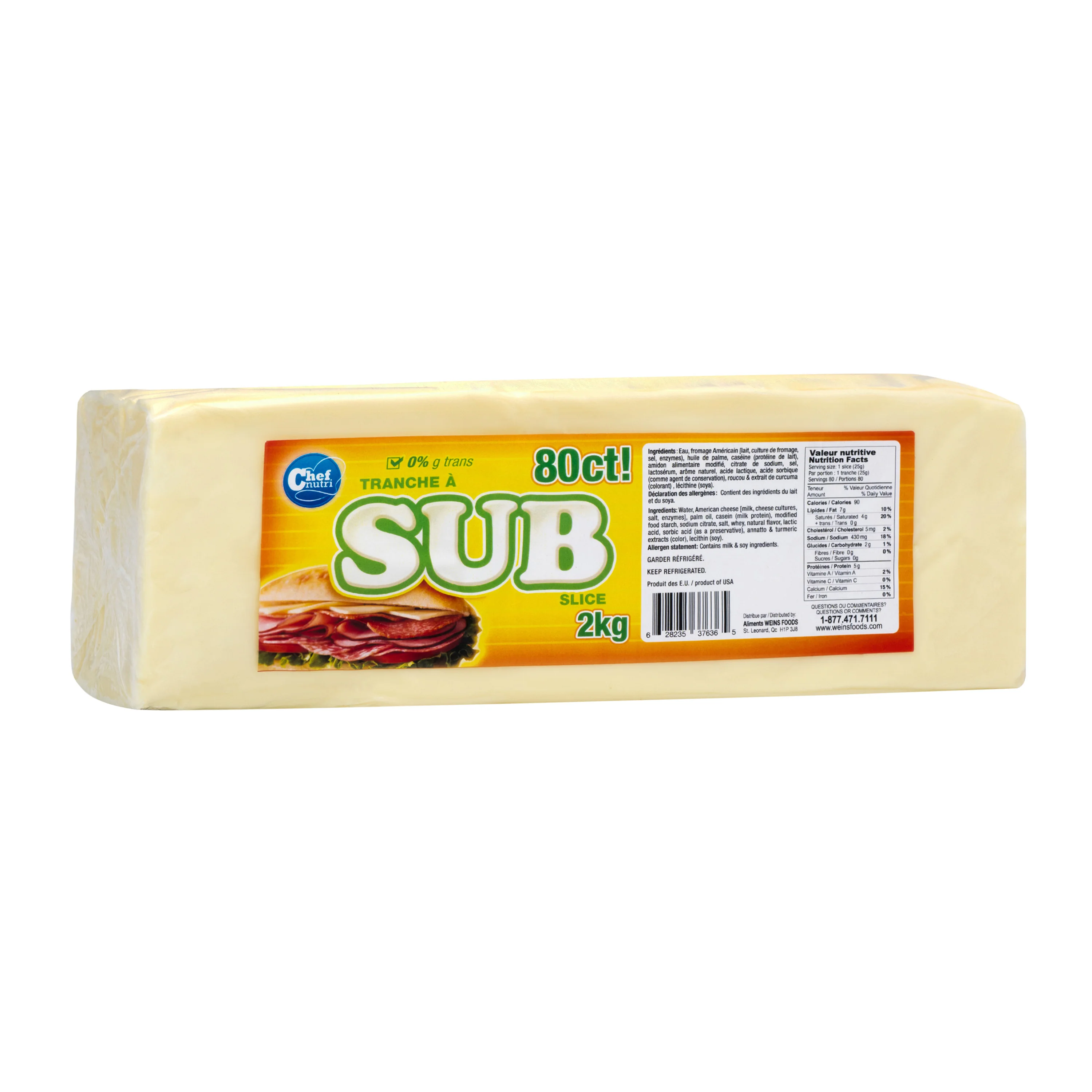 Chef Nutri - Cheese - Sub Slice - 80636 — Case (2 x 2 KG)