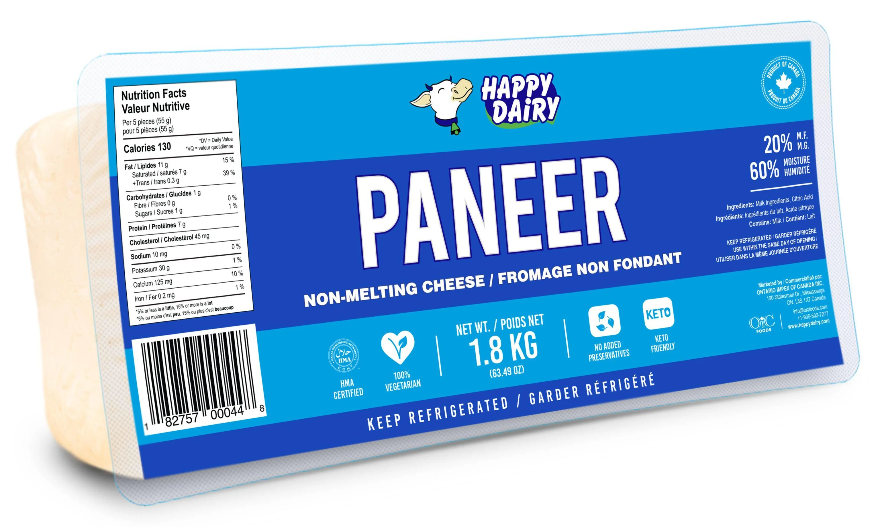 Happy Dairy - Paneer — Case (6 x 1.8 KG)