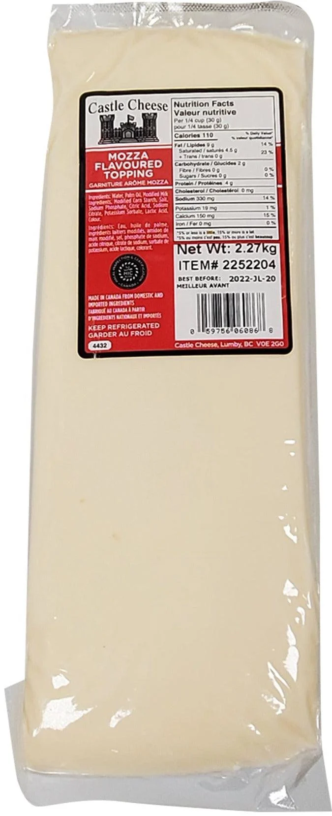 Castle Cheese - Mozzarella Italian Style Block — Case (4 x 2.27 KG)