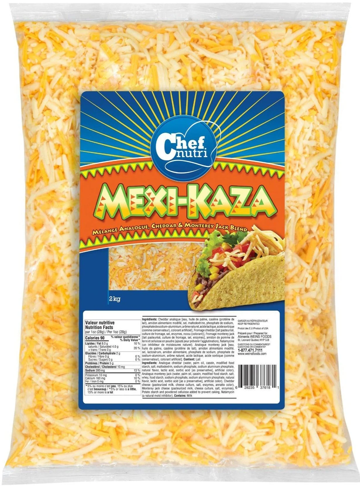 Chef Nutri - Cheese - Mexi-Kaza Shredded - 80648 — Each (2 KG)