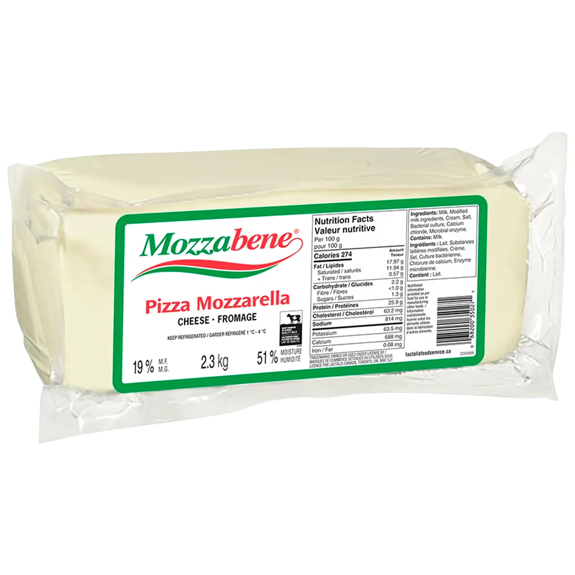 Mozzabene - Pizza Mozzarella 19% - Block — Each (2.3 KG)