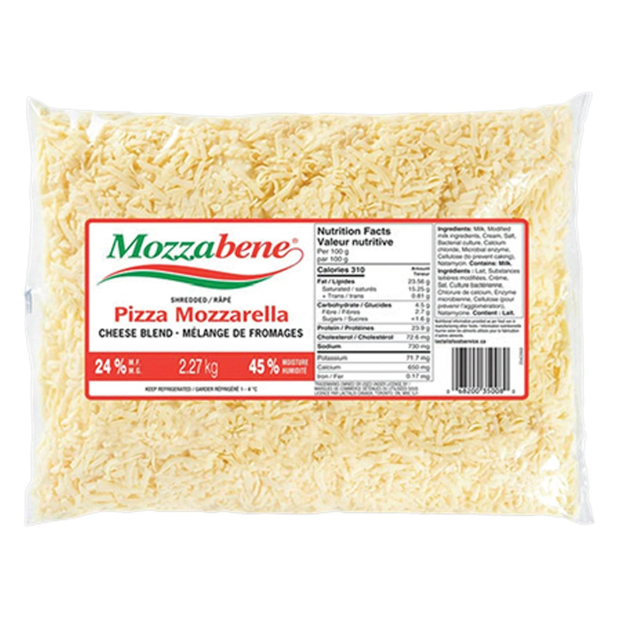 Mozzabene - Pizza Mozzarella 24% - Shredded — Case (4 x 2.27 KG)