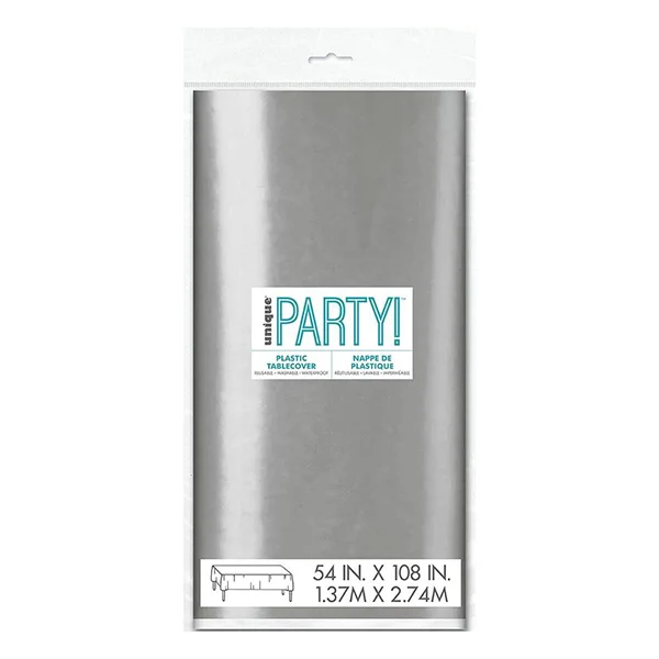Unique - Silver Plastic Tablecover 54X108in EA