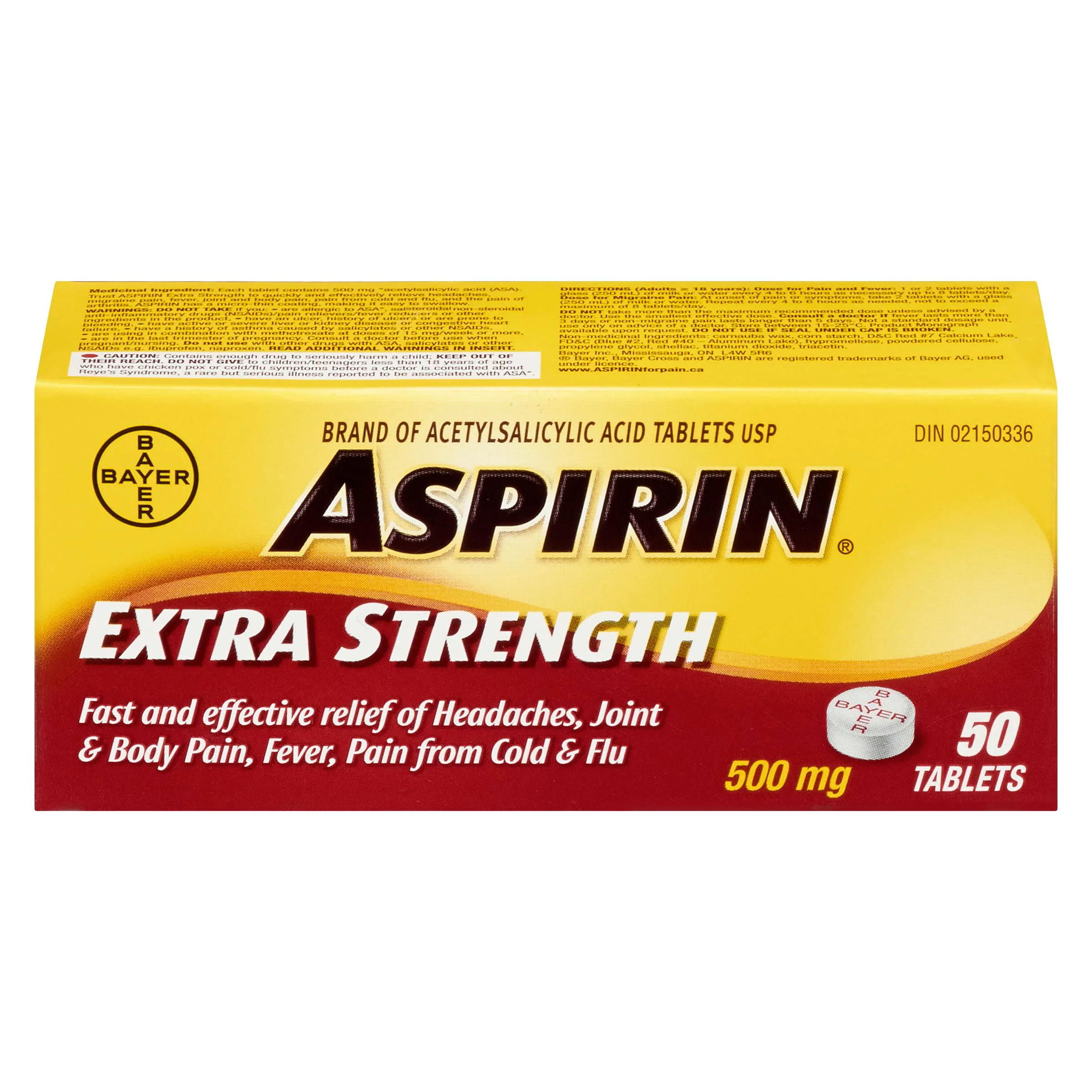 Aspirin - Extra Strength Acetylsalicylic Acid Tablets 50x500 Mg