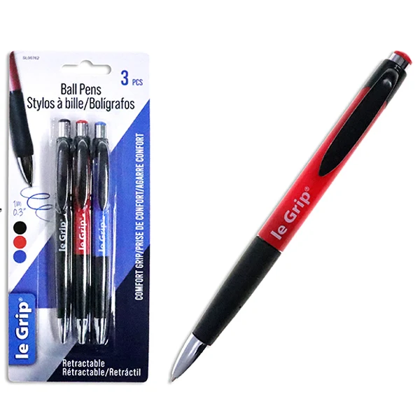 Le Grip - Retractable Pens Blue Black And Red 3PK