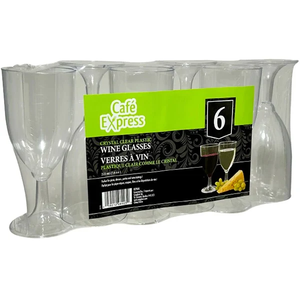 Cafe Express - Clear Wine Plastic Glasses 225 ML 24x6 EA