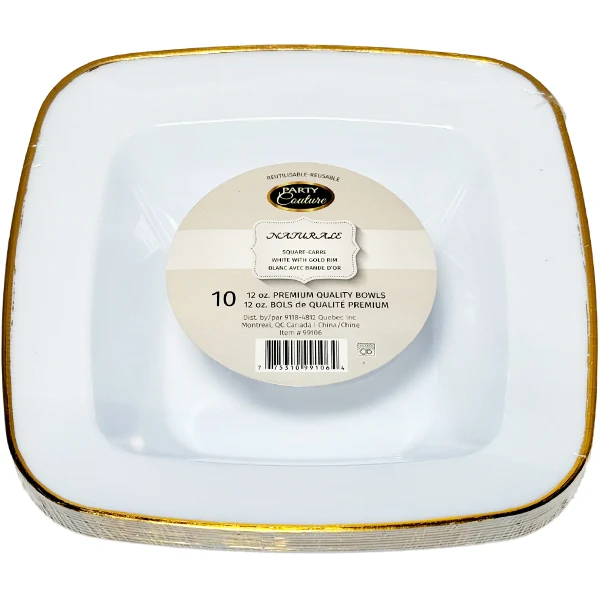 Naturale - 12oz White Square Soupbowl W/ Gold Rim 12x10 PK