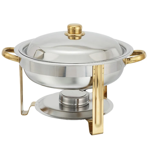 Winco - Malibu 4 Quart Round Chafer Stainless Steel Gold Accent EA