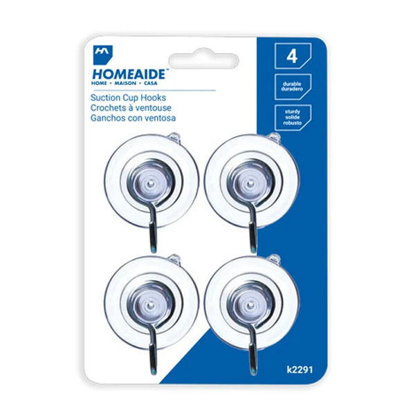 Home-Aide - 4 Suction Cup Hooks 2in 12x EA