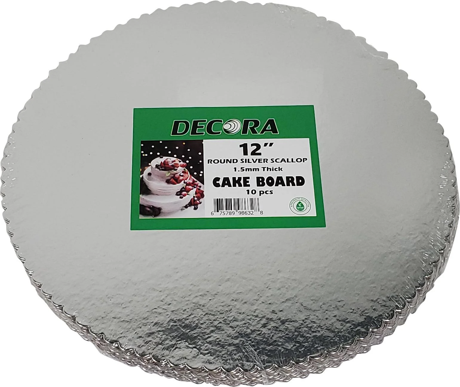 Decora Silver Scallop Round Cake Boards - 12" — Case (10 CT)