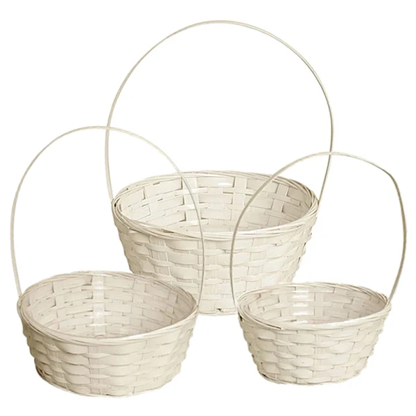 Apex - White Rnd Bamboo Basket W/ Handle Medium 1EA