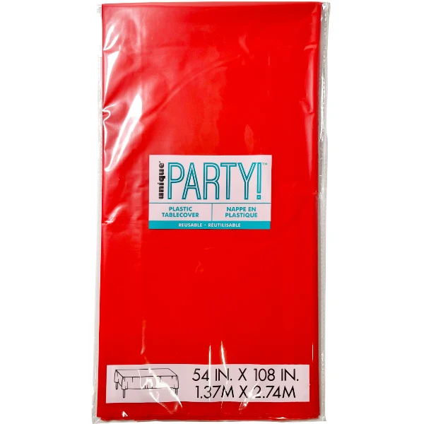 Unique - Ruby Red Rectangular Plastic Table Cover 54X108 EA