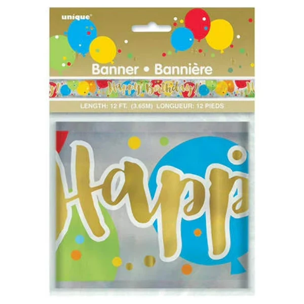 Unique - Glitzy Gold Birthday 12in Foil Banner 1EA