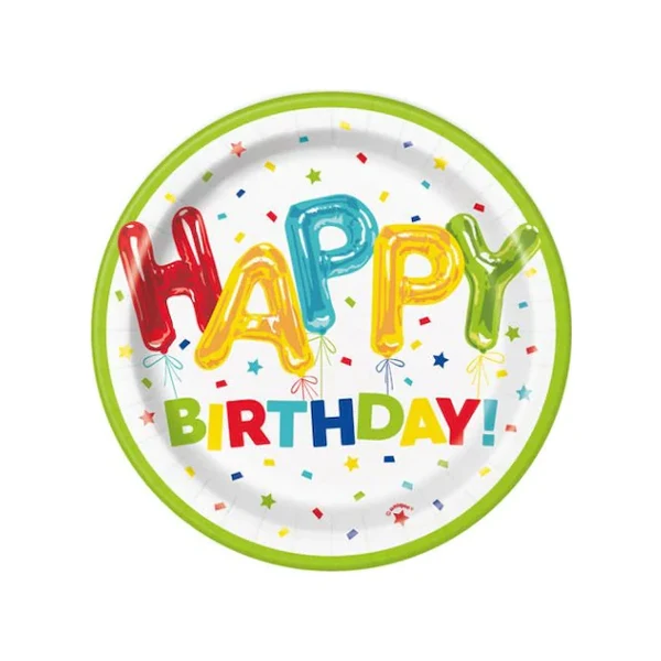 Unique - Happy Balloon Birthday Plates 7" 8CT