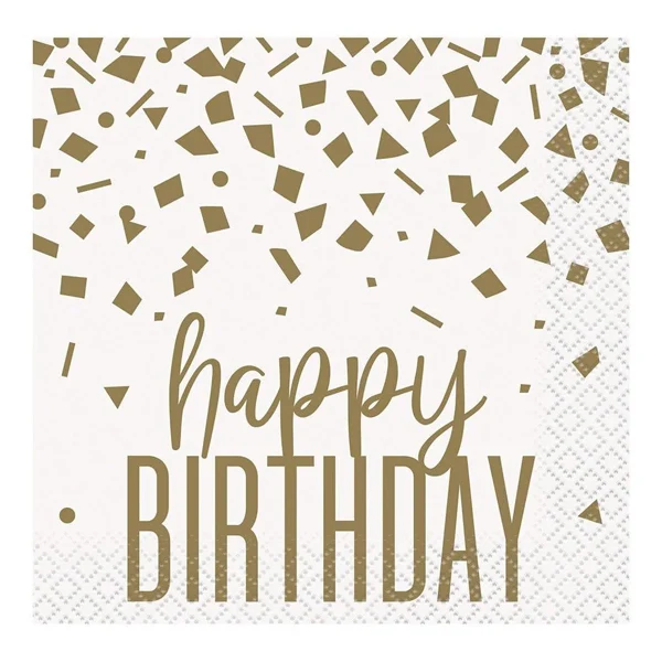 Unique - Gold Confetti Birthday Beverage Napkins EA