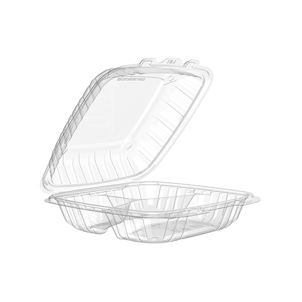 Dart - 9IN Clear 3-Comp PP Plastic Hinged Container 75 CT