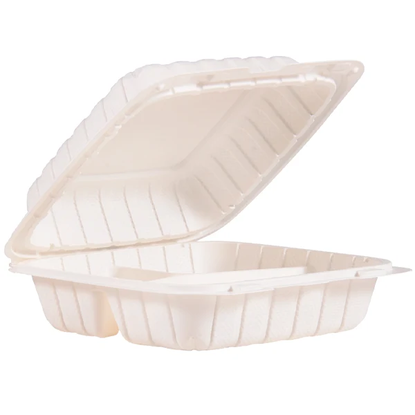 Dart - 8IN Mfpp White 3COMPARTMENT Hinged Container 2x75 PK