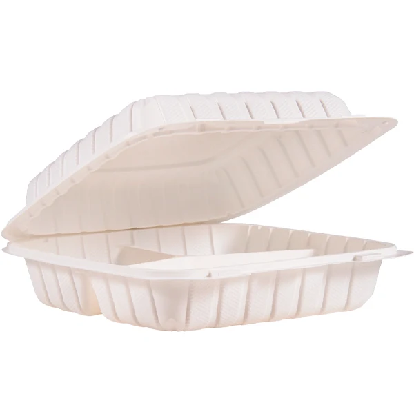 Dart - 9IN Mfpp White 3COMPARTMENT Hinged Container 2x75 PK