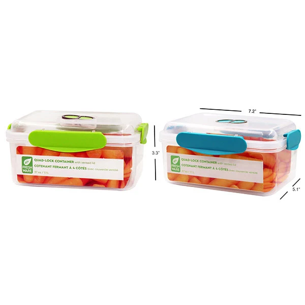 Plasticware - Quadlock With Vent Lid 1100ML 2COLORS EA