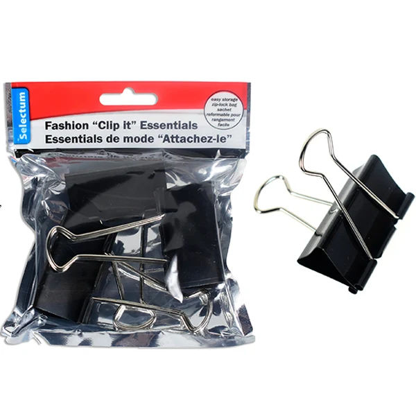 Selectum - Black Binder Clips IN Zip Bag 3 PK