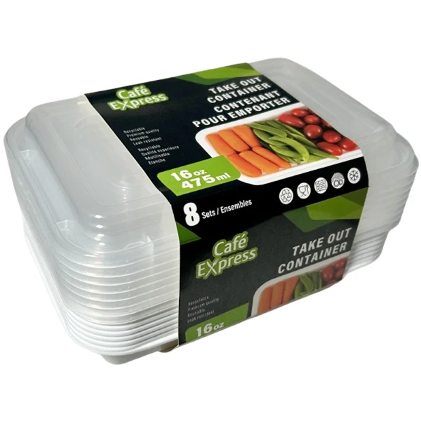 Cafe Express - White Rectangle Container Combo 16OZ 8EA